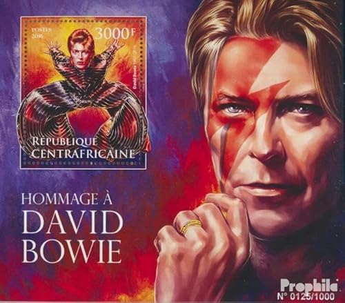 Prophila Collection Zentralafrikanische Republik Block 1425 (kompl. Ausgabe) postfrisch ** MNH 2016 David Bowie (Briefmarken für Sammler) Musik/Tanz von Prophila Collection