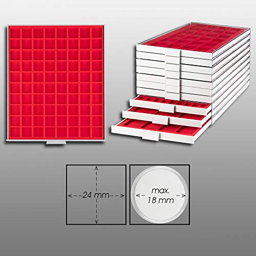 Prophila Collection Münzbox grau 80 eckige Fächer für Münzen bis 24mm, rote Einlage z. B. 3.Reich Münzen von Prophila Collection