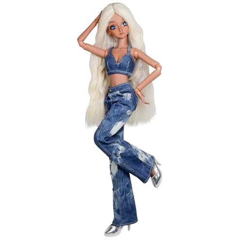 Proudoll 1/3 BJD Fashion Tan Skin Doll - Handcrafted Custom Faceup, Bell Bottom Jeans & Denim Weste, 22 Articulated Joints, Replaceable Eyeballs, Perfect for Creative Display von Proudoll