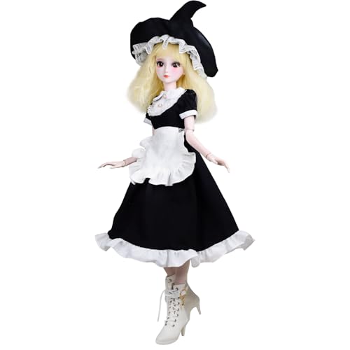 Proudoll 1/3 BJD Hexenpuppe - 22 Gelenke, austauschbare Augäpfel, inklusive Hut, Kleid, Perücke und Stiefeln, anpassbare bewegliche Puppe für Sammler und Heimwerker von Proudoll