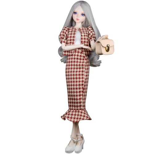 Proudoll 1/3 BJD-Puppe, 60 cm, Mädchen, Aure, handbemalt, beweglich, mit Kugelgelenk, SD-Puppen mit handgefertigtem, stilvollem rot-weißem Set von Proudoll