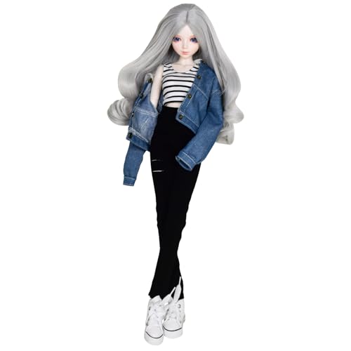 Proudoll 1/3 BJD-Puppe, weiße Haut, individuelle Puppe, modisches Mädchen, Aure, 60 cm, handbemalt, bewegliches Kugelgelenk, SD-Puppen mit Jacke, Tank, Hose von Proudoll