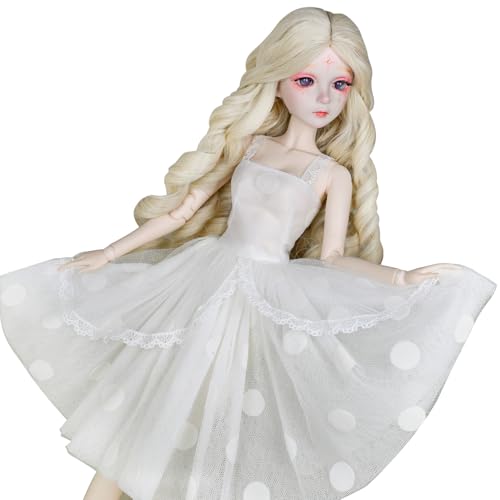 Proudoll 1/3 BJD-Puppe, weiße Haut, individueller Puppenkörper, Meerjungfrau, Prinzessin, Rosmarin mit weißem Kleid, 60 cm, handbemalt, beweglich, Kugelgelenk, SD-Puppen (lila) von Proudoll