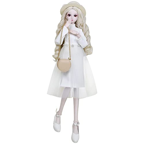 Proudoll 1/3 BJD Puppe 60cm 24Inches Ball Jointed SD Puppen Bewegen Gelenke Action Figuren Fashion Girl Frances Hut Perücke Kleid Crossbody Tasche High Heel von Proudoll