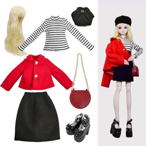 Proudoll 1/3 BJD Puppe Kleidung Outfit Set Handgefertigte stilvolle rote Jacke, Beret, schwarzer Rock und Langarm Shirt Set, kompatibel mit 1/3 60cm 24in SD Puppen von Proudoll