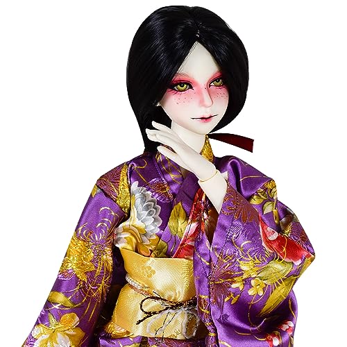 Proudoll Maßgeschneiderte 1/3 BJD Puppe Miss Fox 61 cm weiße Haut 60 cm Puppe mit Kugelgelenk SD-Puppen 23 Gelenke bewegen DIY Puppe + handgefertigtes Make-up + lila Kimono von Proudoll