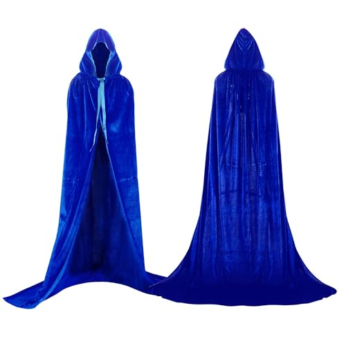 Labellevie Umhang mit Kapuze Lange SAMT Cape Vampir Kostüm Halloween Erwachsener Unisex- Gr. Large, Blau von Proumhang