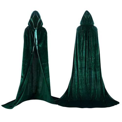 Labellevie Umhang mit Kapuze Lange SAMT Cape Vampir Kostüm Halloween Erwachsener Unisex- Gr. Large, Grün von Proumhang