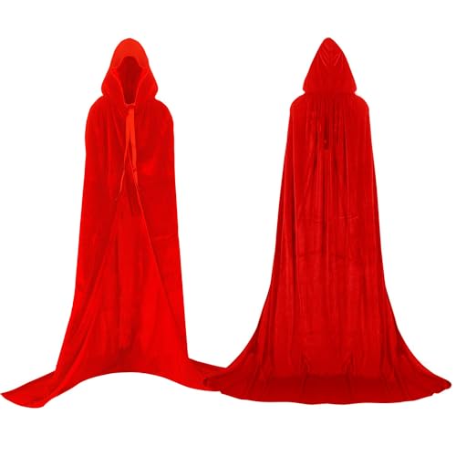 Labellevie Umhang mit Kapuze Lange SAMT Cape Vampir Kostüm Halloween Erwachsener Unisex- Gr. Small, Rot von Proumhang