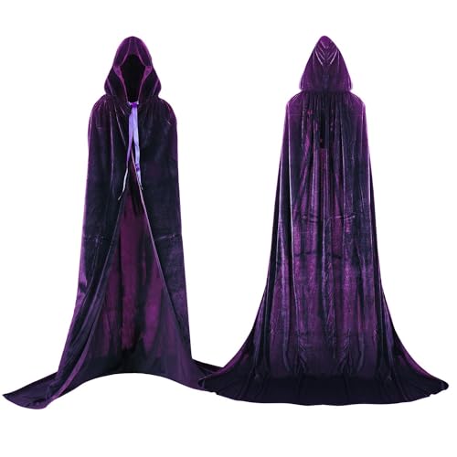 Labellevie Umhang mit Kapuze Lange SAMT Cape Vampir Kostüm Halloween Erwachsener Unisex- Gr. X-Large, Violett von Proumhang