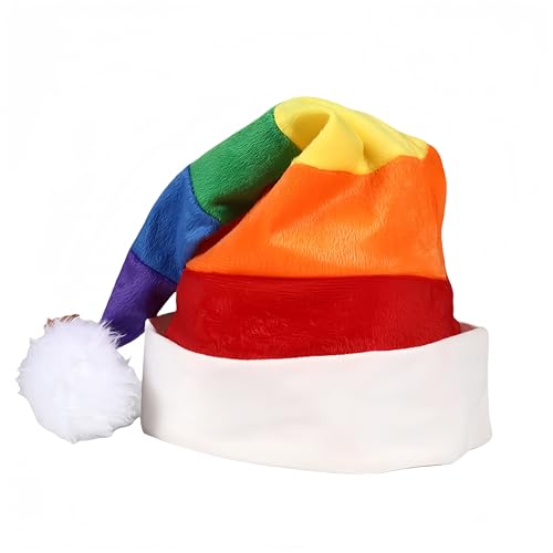 Proumhang 1 Stück Weihnachtsmannmütze Kinder,Regenbogen Weihnachtsmannmütze,Neuheit Streifen Hut,Dickes Fell Rand Plüsch Weihnachtsmann Mütze,Dekorationen Kostüm für Weihnachten Neujahr Party 30*53cm von Proumhang