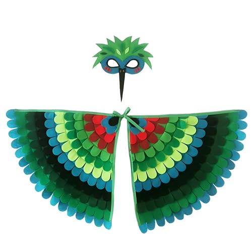 Proumhang Kinder Vogelflügel Kostüm für Alter von 3~8 Jahren,Vogeleule und Pfau Maske Eule verkleiden sich,Jungen Mädchen Filzaugen Maske und Flügel Set,Halloween Buntes Kostüm,Stil 3 von Proumhang