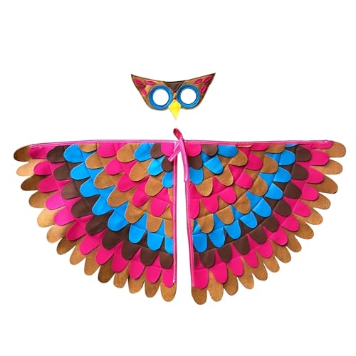 Proumhang Kinder Vogelflügel Kostüm für Alter von 3~8 Jahren,Vogeleule und Pfau Maske Eule verkleiden sich,Jungen Mädchen Filzaugen Maske und Flügel Set,Halloween Buntes Kostüm,Stil 6 von Proumhang