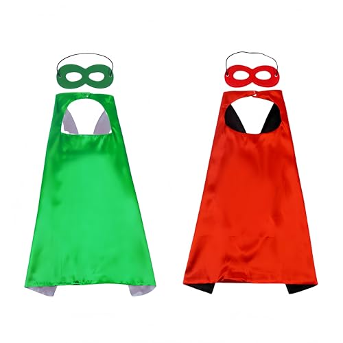 Proumhang 2 Stück Umhang Maske Set Halloween Weihnachten Karneval Kindertag Geburtstag Party Cosplay Performance Kostüm Umhang Superhelden Umhänge für Kinder 1-9 Jahre alt Rot + Grün von Proumhang