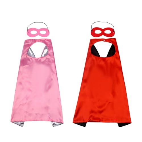 Proumhang 2 Stück Umhang Maske Set Halloween Weihnachten Karneval Kindertag Geburtstag Party Cosplay Performance Kostüm Umhang Superhelden Umhänge für Kinder 1-9 Jahre alt Rot + Rosa von Proumhang