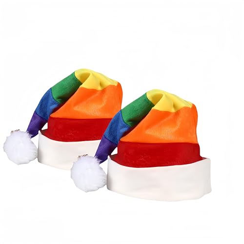 Proumhang 2 Stück Weihnachtsmannmütze Kinder,Regenbogen Weihnachtsmannmütze,Neuheit Streifen Hut,Dickes Fell Rand Plüsch Weihnachtsmann Mütze,Dekorationen Kostüm für Weihnachten Neujahr Party 30*53cm von Proumhang