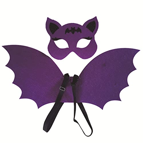 Proumhang 2-teiliges Kinder-Halloween-Umhang-Flügelmasken-Set,Fledermausflügel für Kinder im Alter von 0–15 Jahren,Partygeschenke,Cosplay-Requisiten,Halloween-Vlies-Fledermaus-Umhang von Proumhang