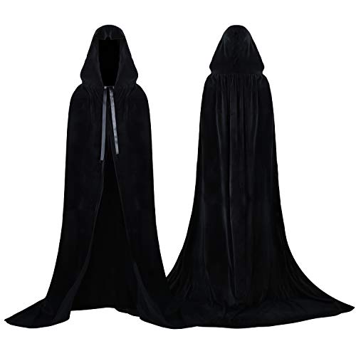 Proumhang Deluxe-Samt Umhang mit Kapuze Cape Vampir Erwachsener Kostüm Halloween Weihnachten Ostern Schwarz 130cm von Proumhang