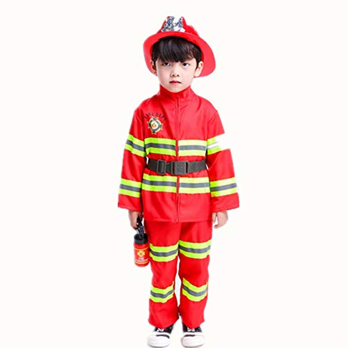 Proumhang Feuerwehr-Kostüm Kinderkostüm Feuerwehrmann Kinder Feuerwehrmann Fasching Karneval Rot von Proumhang