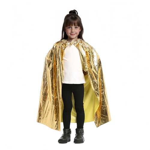 Proumhang Glänzender Prinzessinnen-Umhang für Mädchen Halloween-Umhang Glitzernder Umhang Mysteriöses Cosplay Karneval-Zauberer-Party Maskenball-Karneval-Weihnachtskostüm Gold 80cm von Proumhang