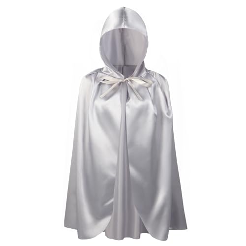 Proumhang Grau Kapuzen Umhang Kinder Kapuzen Mantel Robe Cloak Hexen Umhang Vampire Umhang Teufels Mantel Sensenmann Umhang für Jungen Mädchen Halloween Maskerade Weihnachten Cosplay 100cm von Proumhang