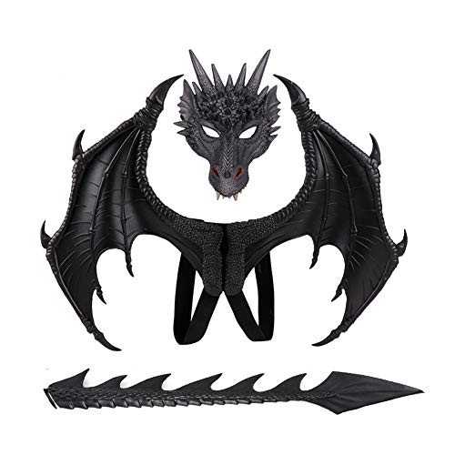 Proumhang Kinder Dragon Wings Schwanzmaske Set Halloween Karneval Cosplay Kostüm-Schwarz von Proumhang