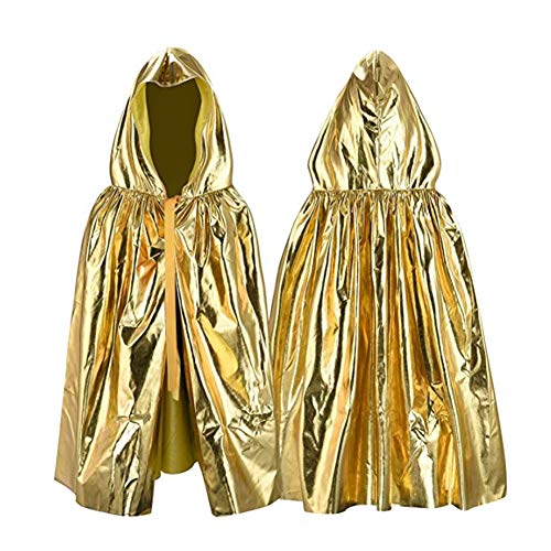 Proumhang Kinder Halloween Glänzende Kapuzenmantel Umhang Halloween Kostüm Cosplay Party Bühne Performance König Prinzessin Robe für Jungen Mädchen Gold 60cm von Proumhang