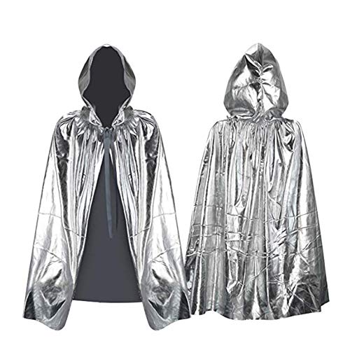 Proumhang Kinder Halloween Glänzende Kapuzenmantel Umhang Halloween Kostüm Cosplay Party Bühne Performance König Prinzessin Robe für Jungen Mädchen Silber 100cm von Proumhang