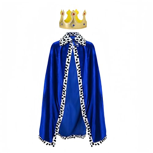 Proumhang Kinder König Cape,Kinder Prinz Mantel,Queen Royal Robe,Krönungsmantel,Mittelalterliches Krippenkostüm für Halloween,Weihnachten,Karneval,Rollenspiel,Bühnenauftritt,80cm,Blau mit Krone von Proumhang