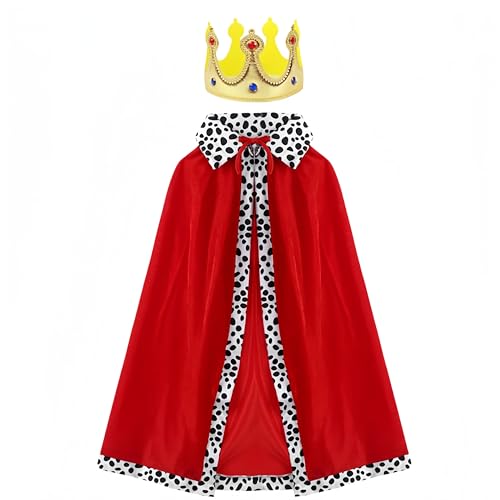 Proumhang Kinder König Cape,Kinder Prinz Mantel,Queen Royal Robe,Krönungsmantel,Mittelalterliches Krippenkostüm für Halloween,Weihnachten,Karneval,Rollenspiel,Bühnenauftritt,80cm,Rot mit Krone von Proumhang