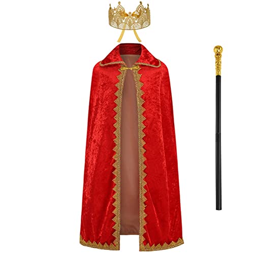 Proumhang Kinder König Robe Krone Zepter Set Jungen Prinz Halloween Mantel Umhang Doppellagiger Kinder König Umhang Weihnachten Maskerade Karneval Cosplay Zubehör Fancy Dress Kostüme M von Proumhang