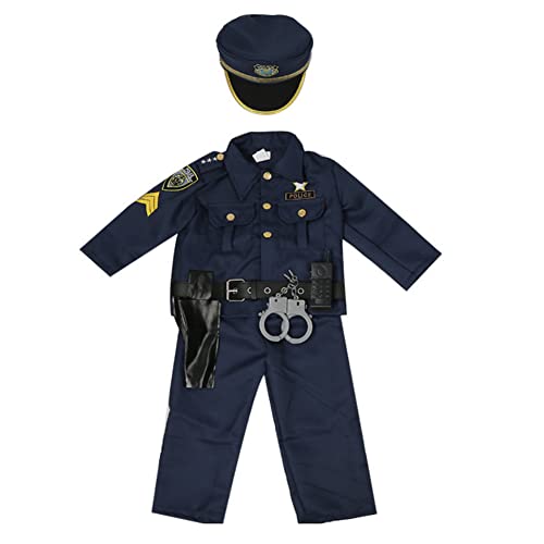 Proumhang Kinder Polizist Kostüm Set,Polizei Kostüm für Jungen,Polizei Fancy Dress Up Rollenspiel Kit-Top,Hose,Hut,Gürtel,Revolverholster,Kunststoff Zubehör,Klein von Proumhang