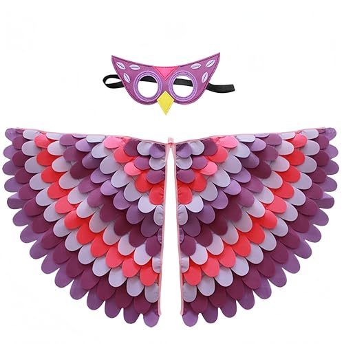 Proumhang Kinder Vogelflügel Kostüm für Alter von 3~8 Jahren,Vogeleule und Pfau Maske Eule verkleiden sich,Jungen Mädchen Filzaugen Maske und Flügel Set,Halloween Buntes Kostüm,Stil 8 von Proumhang