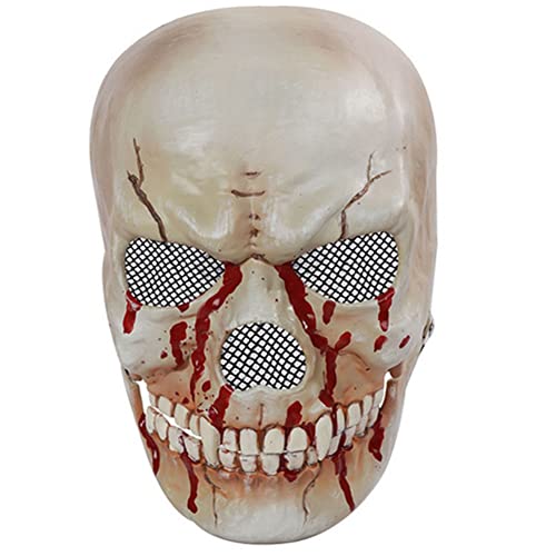 Proumhang Kopfschädelmaske für Erwachsene mit beweglichem Kiefer, Gruselige Halloween-Maske, Realistischer Kunststoff-Maskenhelm, Skelettmaske für Männer/Frauen 26cm x 17cm von Proumhang