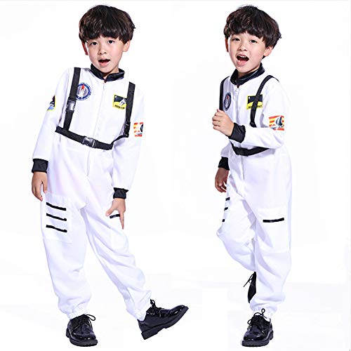 Proumhang Kostüm Kind Junge Mädchen Cosplay Kostüm Spatial Astronaut Kostüm Driver Tenus für Karneval Halloween Party Kleidungsstück Cosmonaut 4-15 Jahren-Weiß, XXL (für 140-150cm) von Proumhang