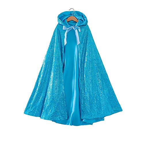 Proumhang Mädchen Kapuzenmantel Zwei Lagen Cape Glitzernde Pailletten Mantel Kinder Mädchen Halloween Weihnachten Karneval Kindertag Prinzessin Geburtstag Party Cosplay Kostüm Blau L von Proumhang