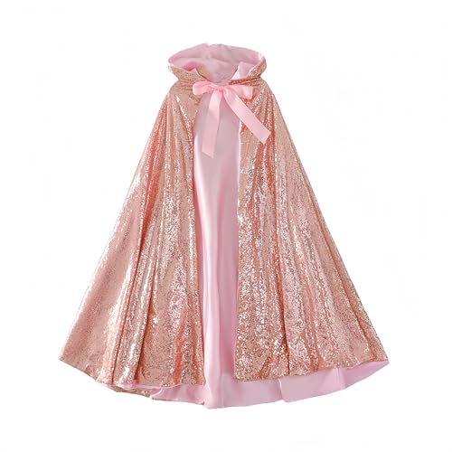 Proumhang Mädchen Kapuzenmantel Zwei Lagen Cape Glitzernde Pailletten Mantel Kinder Mädchen Halloween Weihnachten Karneval Kindertag Prinzessin Geburtstag Party Cosplay Kostüm Champagner L von Proumhang