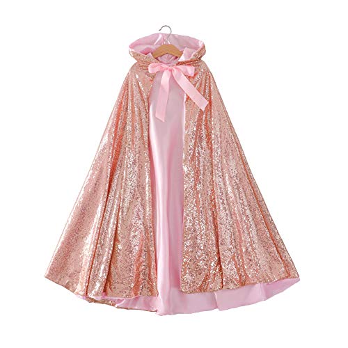 Proumhang Mädchen Kapuzenmantel Zwei Lagen Cape Glitzernde Pailletten Mantel Kinder Mädchen Halloween Weihnachten Karneval Kindertag Prinzessin Geburtstag Party Cosplay Kostüm Champagner L von Proumhang