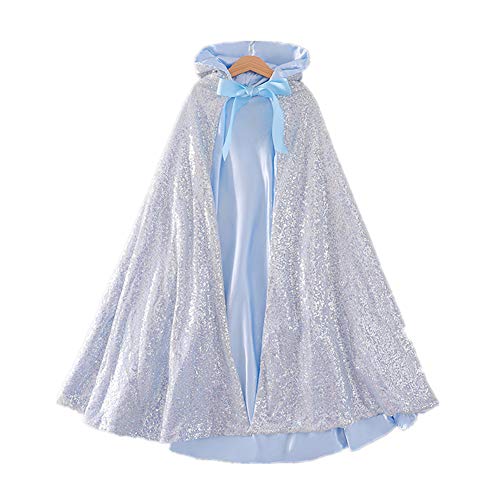 Proumhang Mädchen Kapuzenmantel Zwei Lagen Cape Glitzernde Pailletten Mantel Kinder Mädchen Halloween Weihnachten Karneval Kindertag Prinzessin Geburtstag Party Cosplay Kostüm Silber L von Proumhang