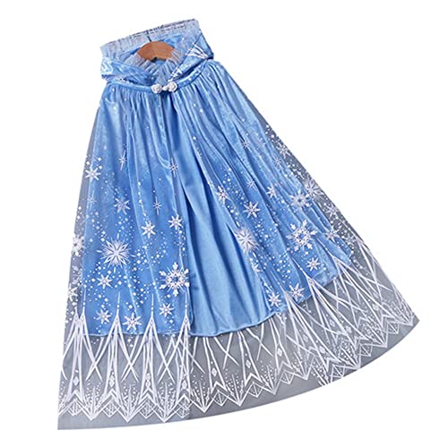 Proumhang Mädchen Prinzessin Kapuzenumhang,2 Lagen Prinzessin Umhang,Sparkling Snowflake Pailletten Tüll + Samt,Prinzessin Fancy Dress für Mädchen 3~8 Jahre Blau von Proumhang