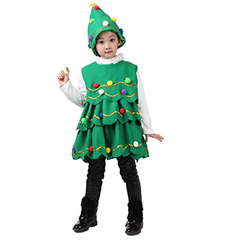 Proumhang Mädchen Weihnachtsbaum Kleid Kostüm, Kleidung Zubehör,Xmas Tree Hut und Kleid,Weihnachten Performance Show Cosplay Dress Up 100cm von Proumhang