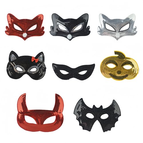 Proumhang Pailletten Maske zu Ostern Maskenball Maske Karnevals Maske Venezianische Party Maske Halloween Maske Fuchs Maske Horn Maske Katzen Maske Für Kinder Frauen Männer Kombination von Proumhang