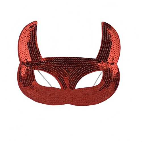 Proumhang Pailletten Maske zu Ostern Maskenball Maske Karnevals Maske Venezianische Party Maske Halloween Maske Fuchs Maske Horn Maske Katzen Maske Für Kinder Frauen Männer Roter Dämon von Proumhang