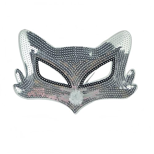 Proumhang Pailletten Maske zu Ostern Maskenball Maske Karnevals Maske Venezianische Party Maske Halloween Maske Fuchs Maske Horn Maske Katzen Maske Für Kinder Frauen Männer Silberner Fuchs von Proumhang