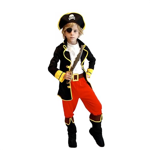 Proumhang Piraten Kostüm Kinder 5 tlg, Piraten Kostüm Jungen Mädchen Piraten Outfit mit Zubehör Set, Halloween Piraten Cosplay Kostüm für Kinder 3-12 Jahre XL von Proumhang