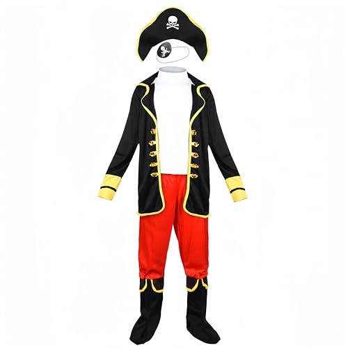 Proumhang Piraten Kostüm Kinder 5 tlg, Piraten Kostüm Jungen Mädchen Piraten Outfit mit Zubehör Set, Halloween Piraten Cosplay Kostüm für Kinder 3-12 Jahre XL von Proumhang