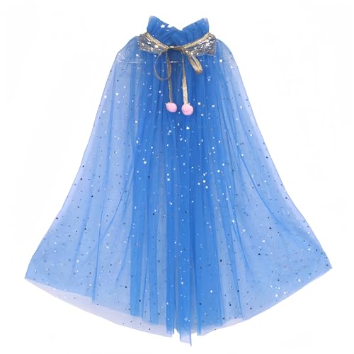 Proumhang Prinzessin Cape für Mädchen,Bunte Prinzessin Umhang,Sparkling Pailletten Tüll Prinzessin Fancy Dress,Halloween Karneval Geburtstag Thema Umhang für 3-8 Jahre alte Mädchen Dunkelblau L von Proumhang