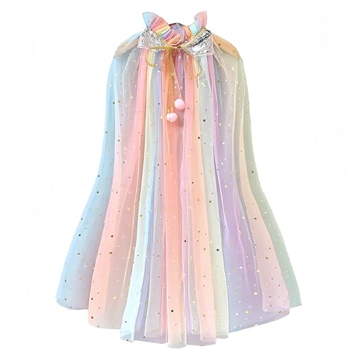 Proumhang Prinzessin Cape für Mädchen,Bunte Prinzessin Umhang,Sparkling Pailletten Tüll Prinzessin Fancy Dress,Halloween Karneval Geburtstag Thema Umhang für 3-8 Jahre alte Mädchen Farben 1 L von Proumhang