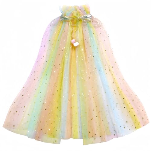 Proumhang Prinzessin Cape für Mädchen,Bunte Prinzessin Umhang,Sparkling Pailletten Tüll Prinzessin Fancy Dress,Halloween Karneval Geburtstag Thema Umhang für 3-8 Jahre alte Mädchen Farben 2 M von Proumhang