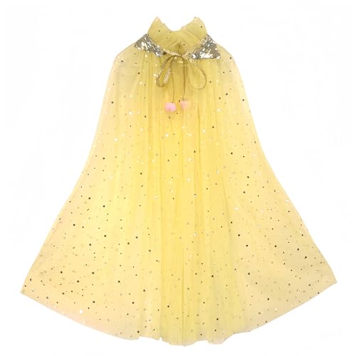 Proumhang Prinzessin Cape für Mädchen,Bunte Prinzessin Umhang,Sparkling Pailletten Tüll Prinzessin Fancy Dress,Halloween Karneval Geburtstag Thema Umhang für 3-8 Jahre alte Mädchen Gelb L von Proumhang